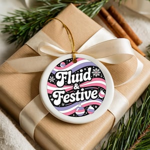 Ceramic Ornament, Genderfluid Pride Christmas Decoration, LGBTQ+ Holiday Ornament, Non-binary Gift, Xmas Tree Decor, LGBT Decor