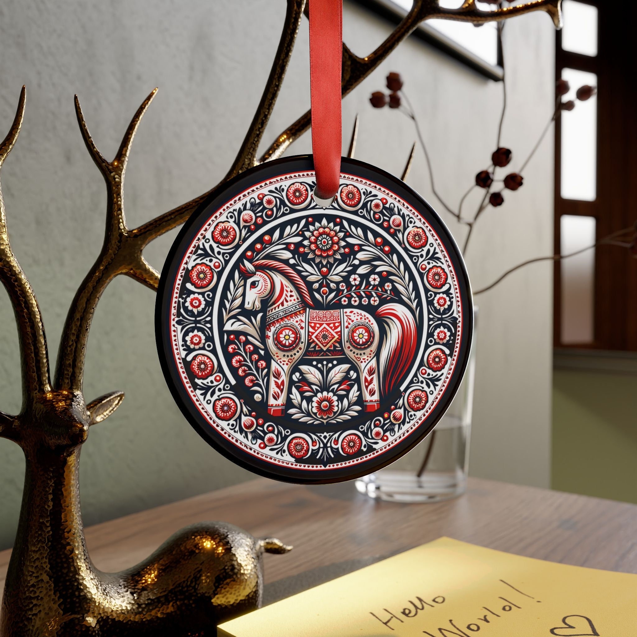 Scandinavian Dala Horse Ornament - Nordic Folk Art Decor