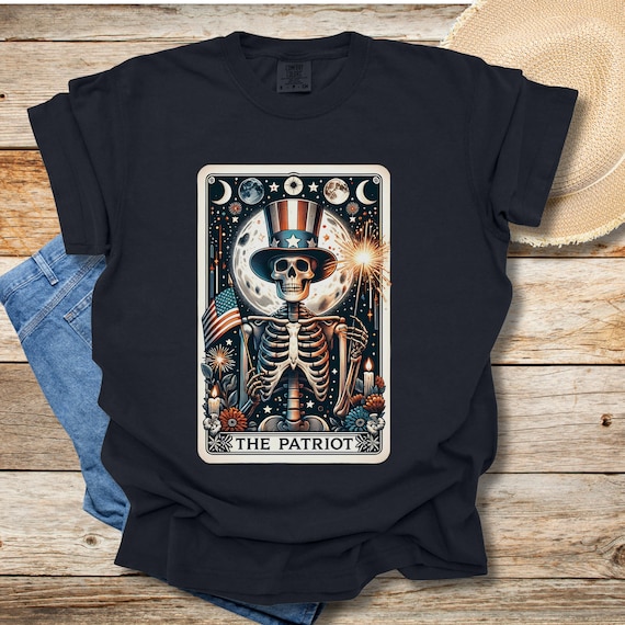 Patriot Skeleton Tarot T-shirt: Vintage Americana 4th of July Tee