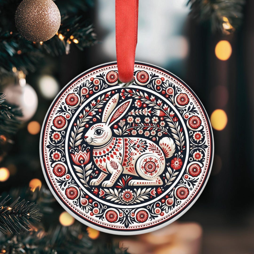 Scandinavian Rabbit Acrylic Ornament: Christmas Tree Decoration - Etsy