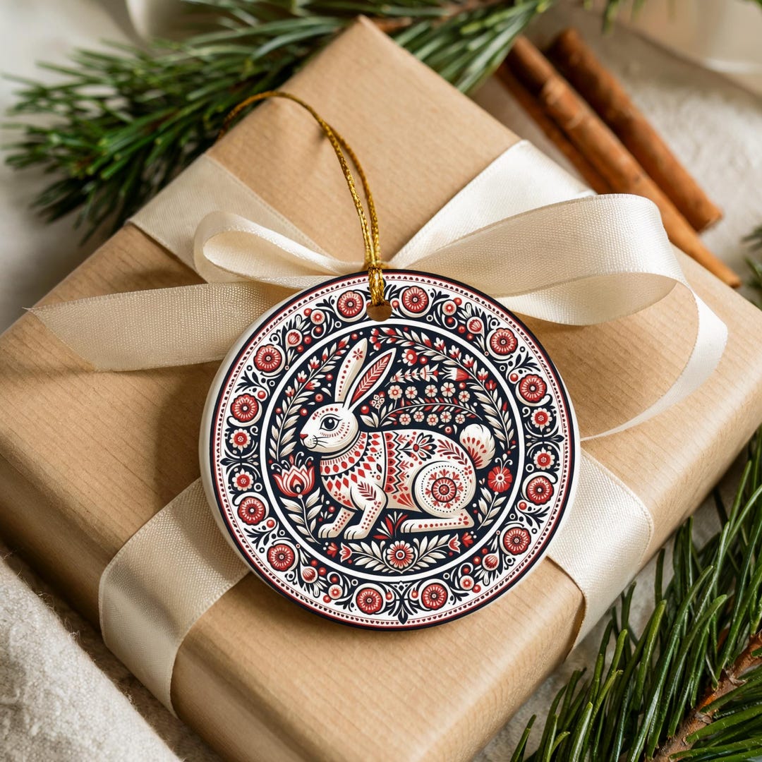 Scandinavian Rabbit Ceramic Ornament: Holiday Home Decor - Etsy