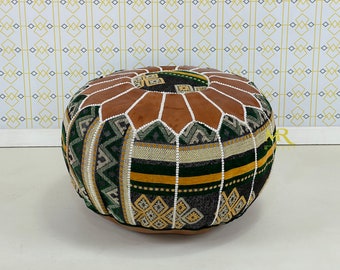 MYRUGY - pouf chair, moroccan style, handmade pouf, leather ottoman, tissue pouf, accent piece, pouf, cover, floor pillow, extra seating
