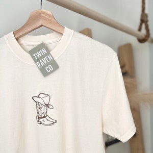 Embroidered Western Cowboy Cowgirl boots and hat T-Shirt | Stampede | Rodeo | Country | Alberta Calgary Stampede | Nashville Texas Outfit