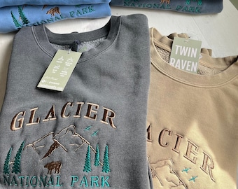 Glacier National Park Embroidered Crewneck | Cozy Adventure Sweater | Canada United States National Parks