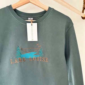 Lake Louise, Alberta Vintage Style Embroidered Crewneck | Minimalist Mountain Lake Scene Canada Cozy Sweater