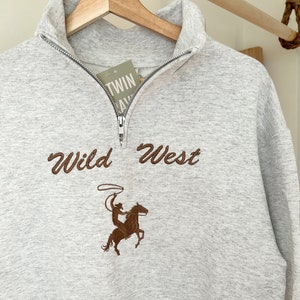 Wild West Cowboy Cowgirl Embroidered Quarter-Zip Sweater | Western Style Sweatshirt | Rodeo