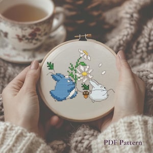 Forest Spirits Mini Cross Stitch Pattern – Anime-Inspired PDF