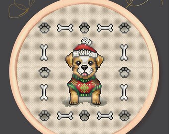 Christmas Puppy Cross Stitch Pattern – Dog #1 from Winter Dogs Series