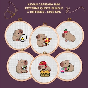 Capybara Mini Cross Stitch Patterns – Kawaii Animal PDF Bundle