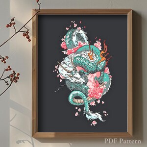 Japanese Dragon Cross Stitch Pattern PDF – Detailed Oriental Design – Mythical Creature Embroidery – Digital Download image 7