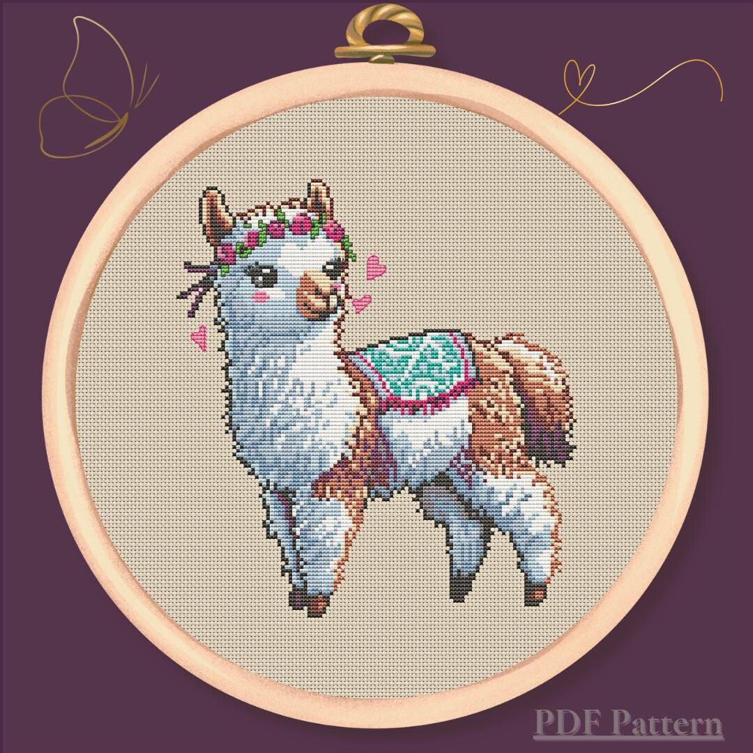 Alpaca Cross Colorful Alpaca Cross Stitch Pattern PDF – Boho South American ...
