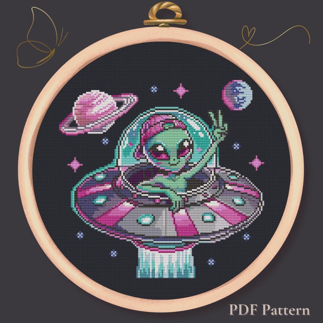 Cosmic Alien UFO – Cross Stitch Pattern PDF – Kawaii Space Embroidery ...