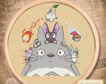 Anime Spirit Friends Cross Stitch Pattern PDF - Kawaii Fantasy Creatures - Ghibli Inspired Embroidery