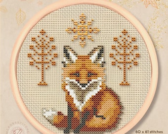 Gemütlicher Winterfuchs Kreuzstich Muster PDF – Wald Kreuzstichmotiv – Sofort-Download