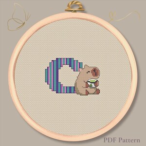 Capybara Letter C Cross Stitch Pattern PDF – Alphabet Animal Coffee Design