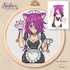 Patrón de Punto de Cruz Gata Anime Maid – Bordado Neko Girl – Sofia’s Stitch Mood