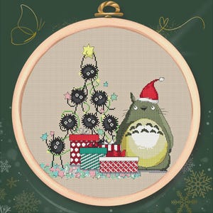 Soot Sprites Christmas Tree Cross Stitch Pattern PDF – Anime Holiday Embroidery