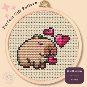 Schema Punto Croce Capibara PDF – Animale Kawaii Tiny – Design Amore San Valentino – Download Istantaneo