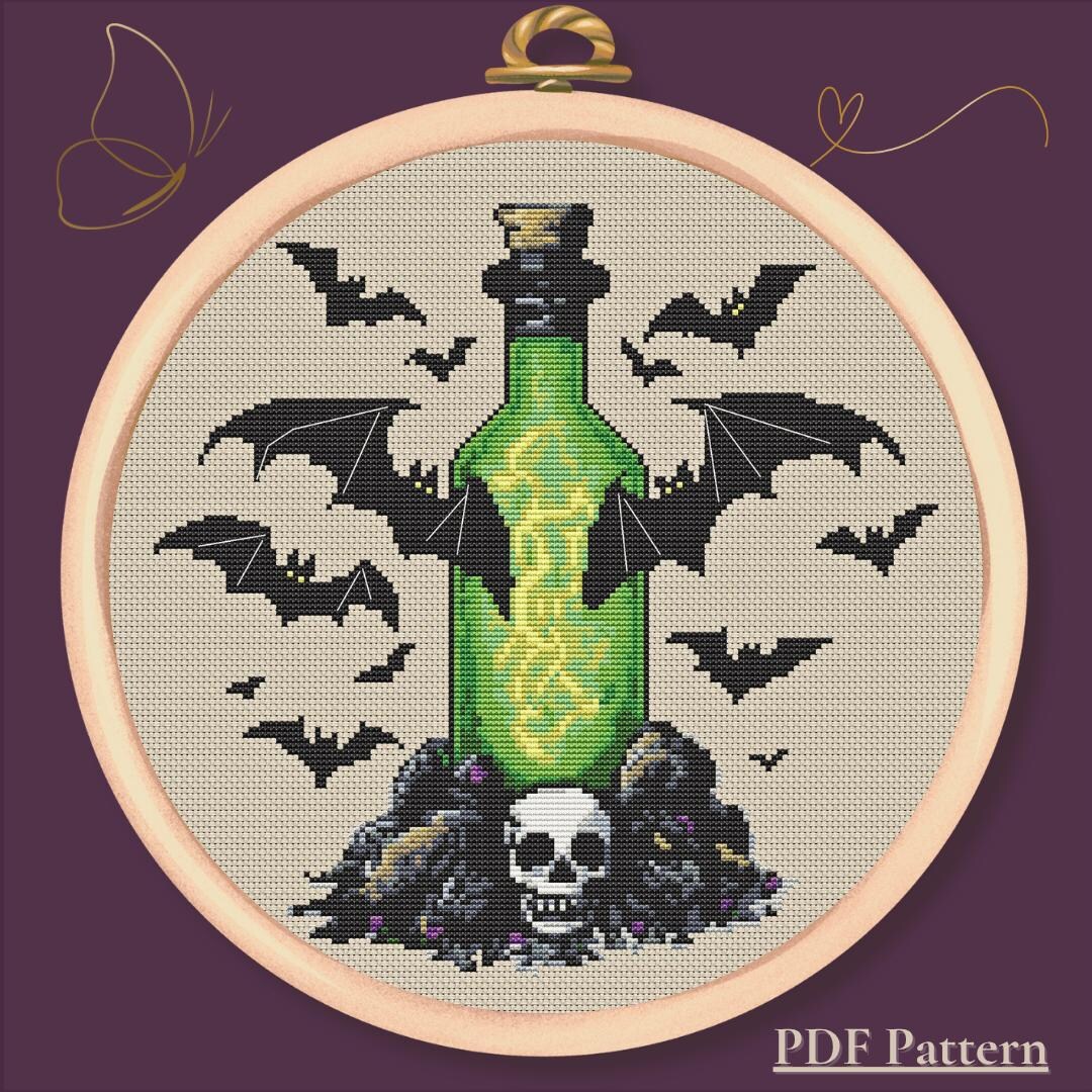Haunted Potion Bottle Cross Stitch Pattern – Gothic Halloween PDF - Etsy