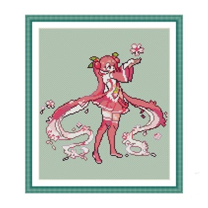 Sakura Miku cross stitch Anime Hatsune pattern Anime girl pattern Anime manga fanart Haku Hatsune Miku Anime stitch pattern Anime pes file