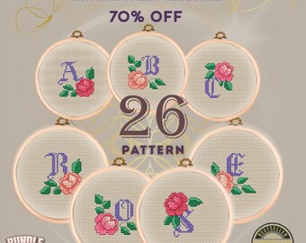 Roses Alphabet Cross Stitch Pattern PDF – Full 26 Letter Embroidery Set