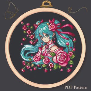 Fille Fleur de Cerisier Point de Croix – Modèle Anime Floral PDF