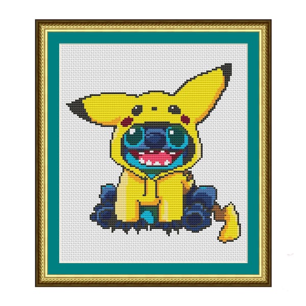 Lilo Pikachu cross stitch digital pattern Custom embroidery Cross stitch for beginners Easy embroidery Cross stitch bag Lilo and stitch Gift