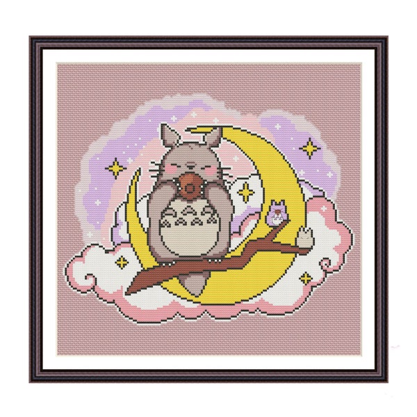 Anime stitch pattern Kreuzstich ghibli Cross stitch Gibli PDF pattern chart Embroidery DIY Totoro pattern Anime fanart Moon cross stitch