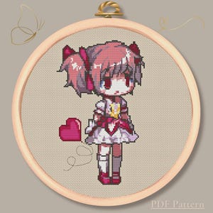 Magical Girl Cross Stitch PDF - Anime Pink-Haired Girl Embroidery Pattern