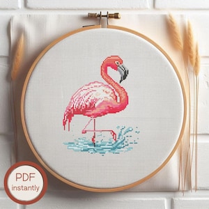 Elegant Flamingo Cross Stitch Pattern PDF – Minimalist Pink Bird Design – Modern Animal Embroidery – Tropical Nature Stitch Digital Download