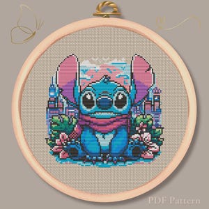 Pixel Ohana Cross Stitch Pattern – Blue Alien Pixel Art PDF