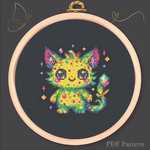 Bestia de Cristal – Patrón de Punto de Cruz PDF – Criatura de Gema Arcoíris – Bordado Fantástico Mágico