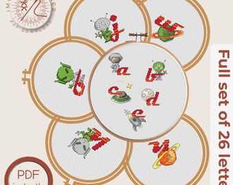 Full alphabet 26 letters set PDF Space cross stitch Alphabet chart Alphabet font style Stitch alphabet Cross stitch font  Letter crossstitch