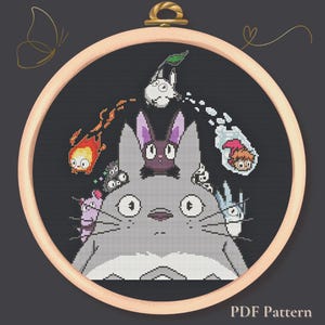 Anime Spirit Friends Cross Stitch Pattern PDF – Fantasy Creature Embroidery – Magical Stitch Design