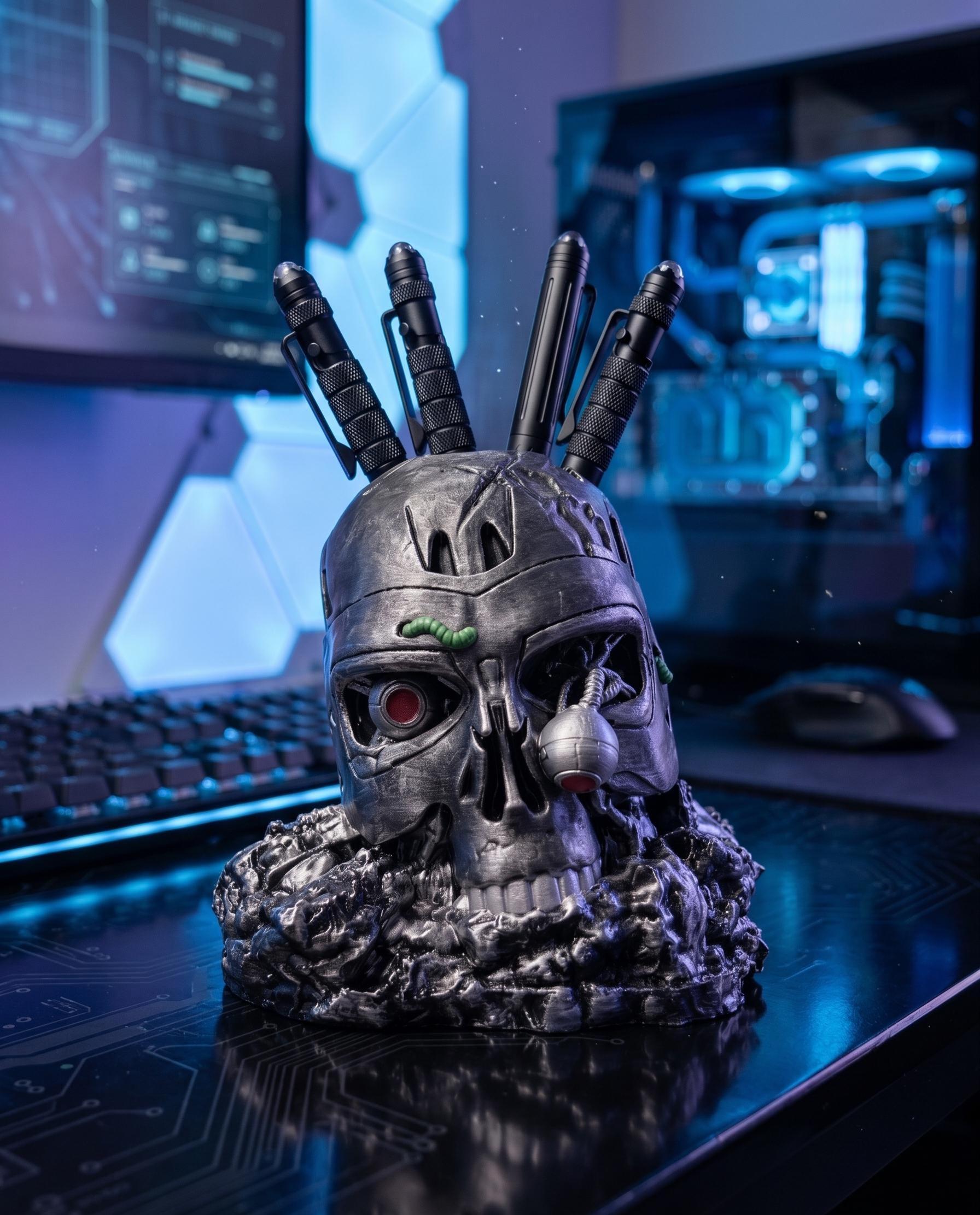 T-800 Cyborg Skull Pen Holder | Terminator Inspired Endoskeleton Desk ...