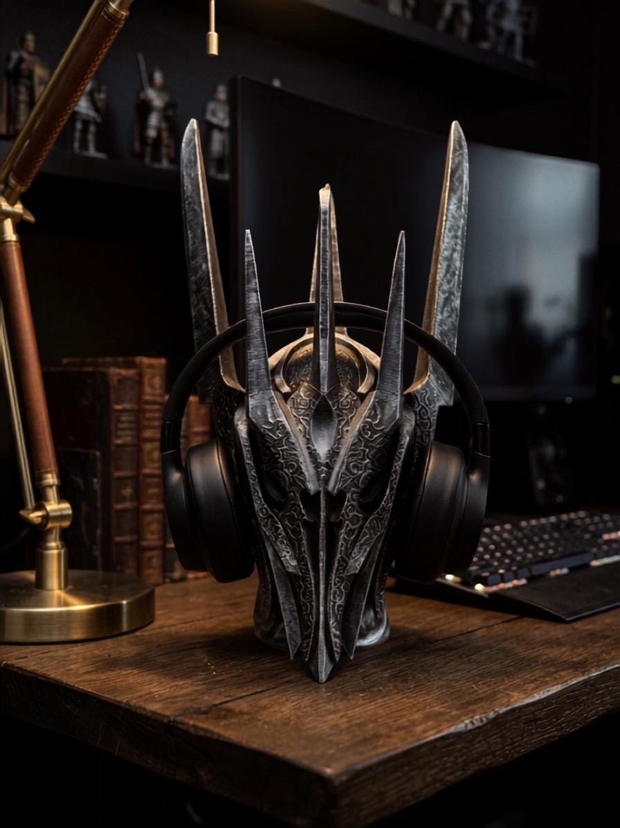 Listing photo: Sauron Headphone Holder | LOTR Desk Decor | 3D Printed Headset Stand | Gaming Room Accessories | Lord of the Rings Gift for Gamers