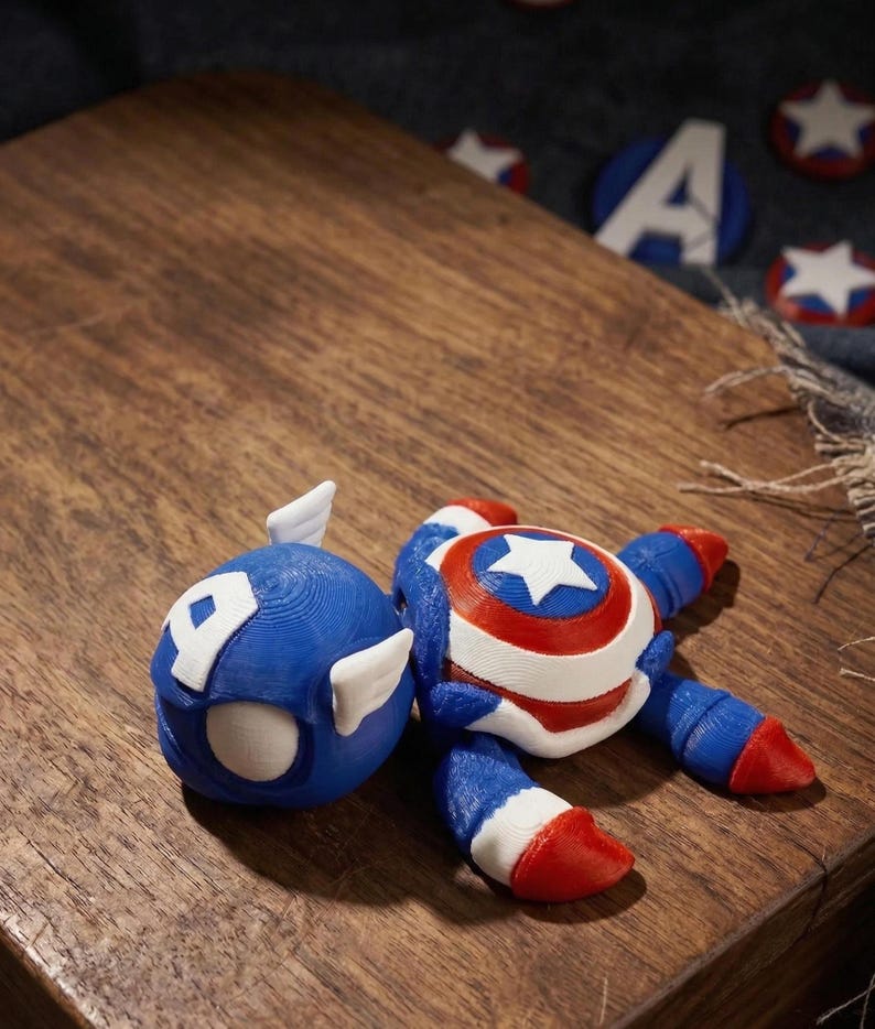 Top view of the Captain America tortoise shell with star-spangled design, a perfect Avengers Fan Gift and 3D Print Art piece.