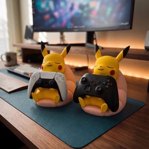 Pikachu Controller Holder | Gaming Setup Accessory | 3D Printed PLA Stand | PS5 and Xbox Controller Dock | Unique Gamer Gift | Desk Decor image 3