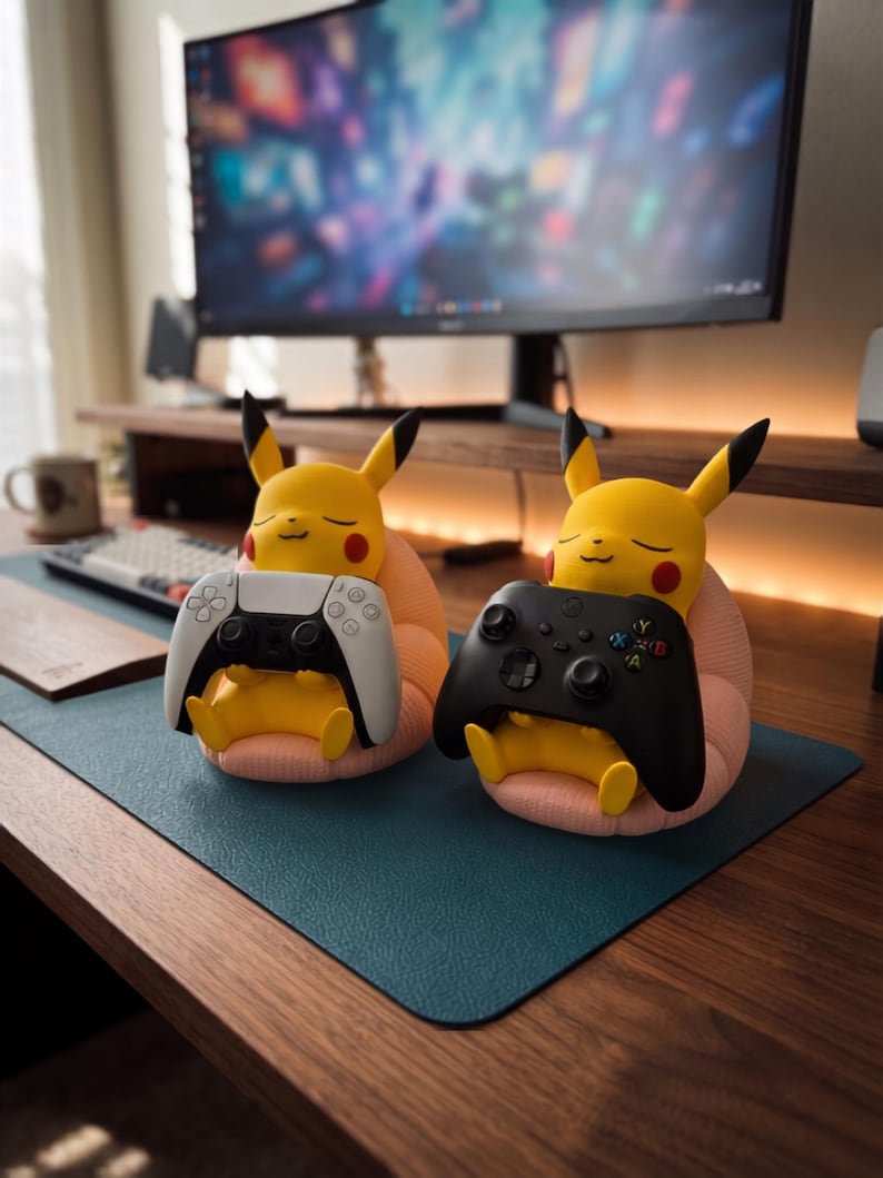 Pikachu Controller Holder | Gaming Setup Accessory | 3D Printed PLA Stand | PS5 and Xbox Controller Dock | Unique Gamer Gift | Desk Decor image 3