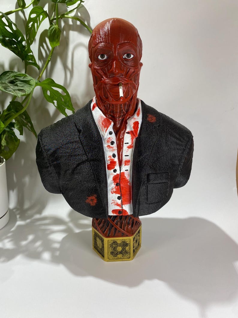 Busto horror di zio Frank - Scultura anatomica ispirata a Hellraiser - Statuina cenobita dipinta a mano - Decorazione gotica per la casa inquietante e regalo per ventagli immagine 2