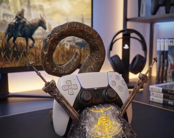 Elden Ring inspiriert Controller Ständer | Dark Fantasy Zweihänder Halter | PS5 & XBox Gaming Schreibtisch Zubehör | 3D gedrucktes Gamer Geschenk für Ihn