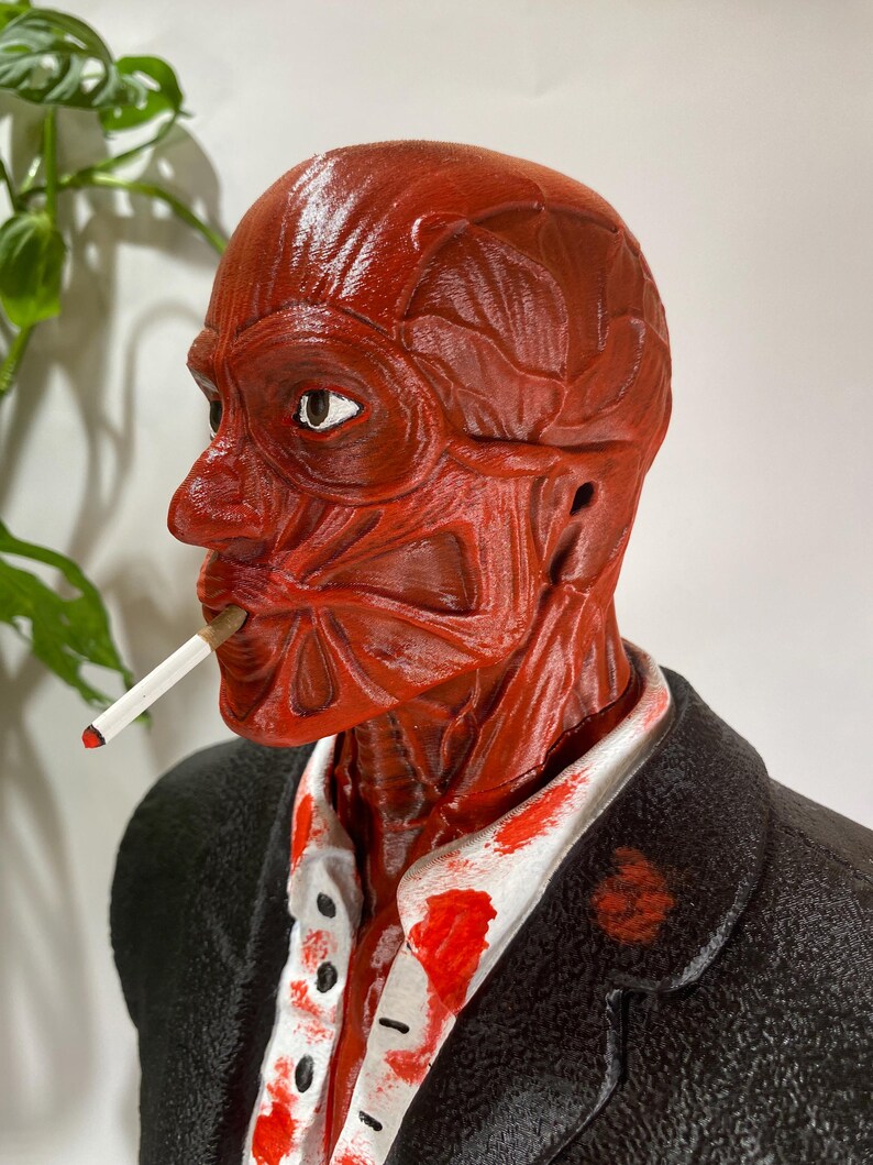 Busto horror di zio Frank - Scultura anatomica ispirata a Hellraiser - Statuina cenobita dipinta a mano - Decorazione gotica per la casa inquietante e regalo per ventagli immagine 7