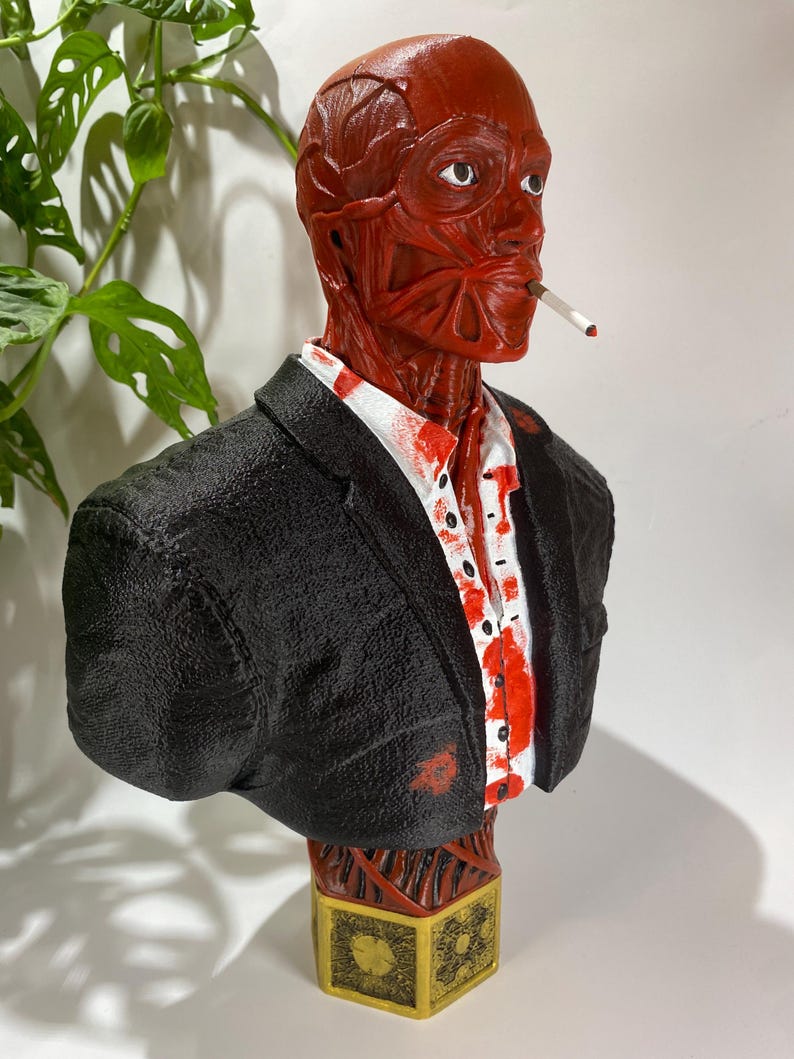 Busto horror di zio Frank - Scultura anatomica ispirata a Hellraiser - Statuina cenobita dipinta a mano - Decorazione gotica per la casa inquietante e regalo per ventagli immagine 6