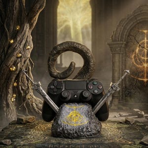 Op Elden Ring geïnspireerde controllerstandaard | Dark Fantasy Greatsword-houder | Accessoire voor PS5- en Xbox-gamingtafel | 3D-geprint gamercadeau voor hem