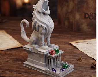 Torre per dadi Lion Guard / Rullo per dadi RPG stampato in 3D / Accessorio per tavolo da D&D / Torre per dadi con finitura effetto marmo / Dungeons and Dragons