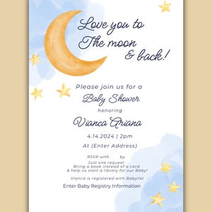 Love you to the Moon and Back Baby Shower Invites