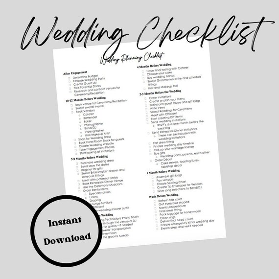Wedding Checklist // Printable // Downloadable // Wedding | Etsy