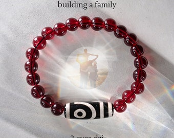 2 eyes Dzi / amulet for starting a family / Dzi bracelet /Dzi stone/ Dzi with garnet beads