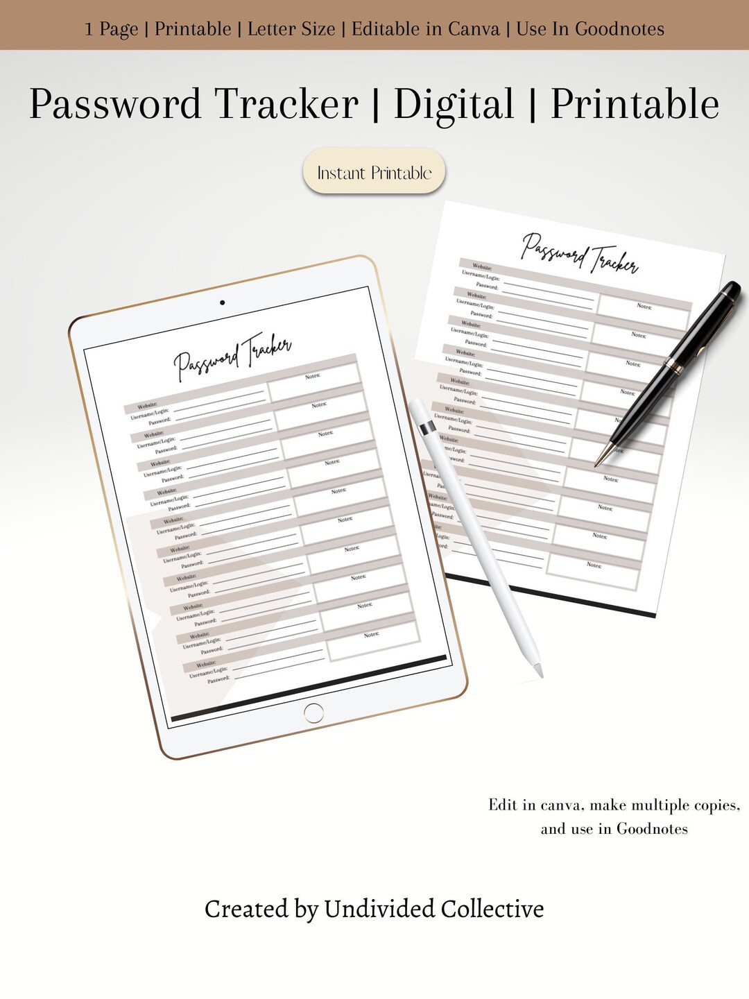 Password Tracker Template Editable Password Tracker Password Printable ...