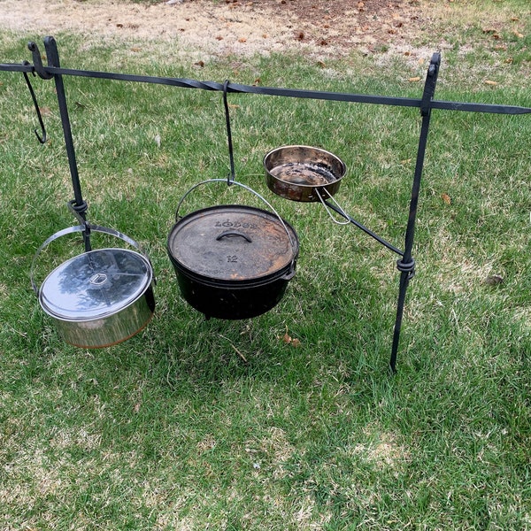 Hand Forged Campfire Cookset with Adjustable Swing Arms and Optional added Grill or Grill & Utensil Set Variations